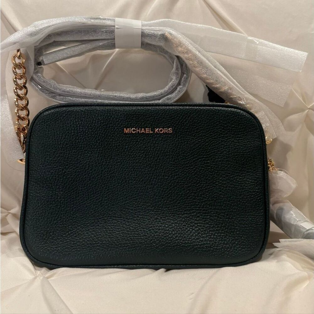Michael Michael Kors Racing Green Leather Crossbody Medium Camera Bag NWT